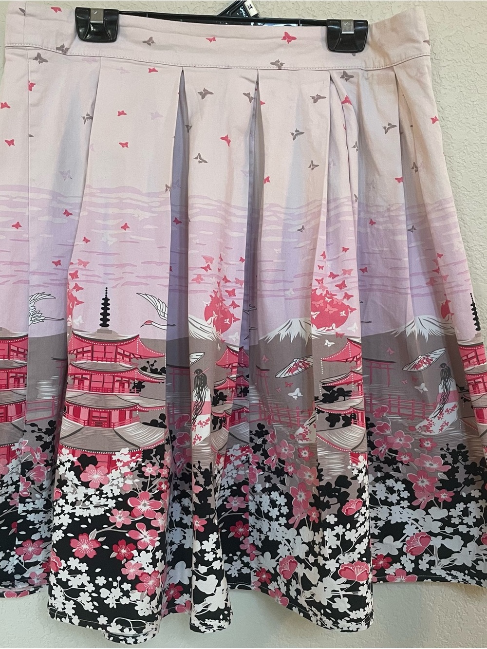 Pink Scenic Pleated A-Line Skirt